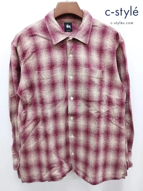 STUSSY ステューシー シャツ M レッド系×ベージュ 綿100％