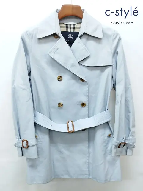 BURBERRY LONDON バーバリーロンドン ショートレンチコート 38 ライトブルー ダブルボタン レディース
