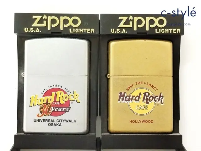 ZIPPO ジッポー オイルライター Hard Rock CAFE 30 years OSAKA シルバー ’01 HOLLYWOOD ゴールド ’98 計2点