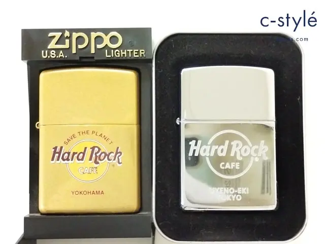 ZIPPO ジッポー オイルライター Hard Rock CAFE YOKOHAMA ゴールド ’02 UYENO-EKI TOKYO シルバー ’06