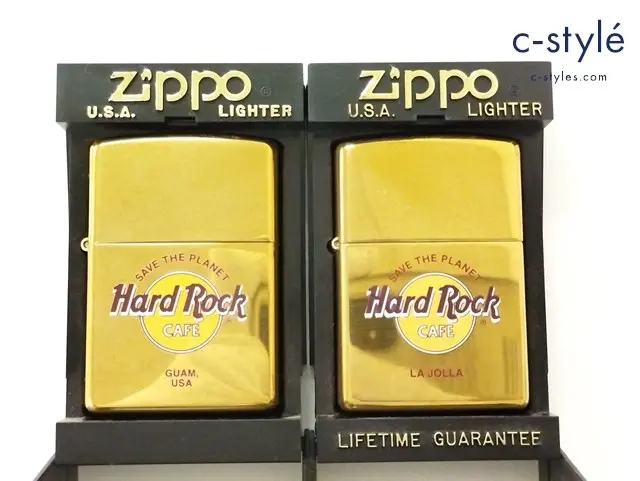 ZIPPO ジッポー オイルライター Hard Rock CAFE LA JOLLA ラホヤ ’98 GUAM USA グアム ’02 ゴールド 計2点