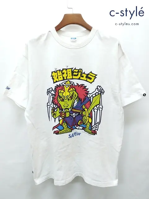 SAPEur サプール Tシャツ XL ホワイト系 始祖ジュラ 綿100% プリント ビックリマン ロッテ