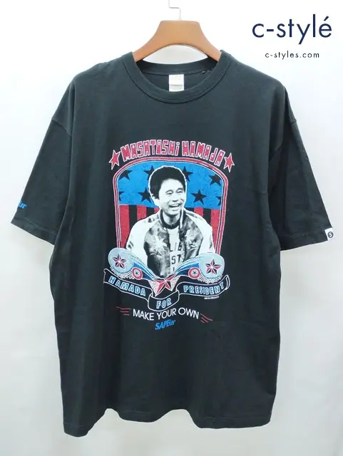 SAPEur サプール Tシャツ XL ブラック 綿100% プリント MASATOSHI HAMADA