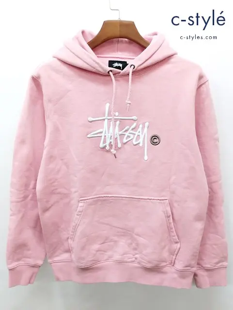 STUSSY ステューシー パーカー S ピンク 綿100% 刺しゅう