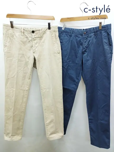 INCOTEX インコテックス パンツ 32 ベージュ ネイビー 綿100% SLIM FIT