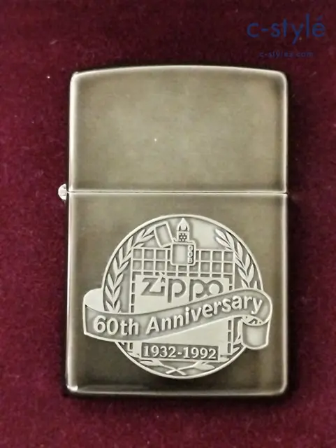 ZIPPO ジッポー オイルライター 60th Anniversary ブラック系 ’92 メタル貼り 缶ケース付