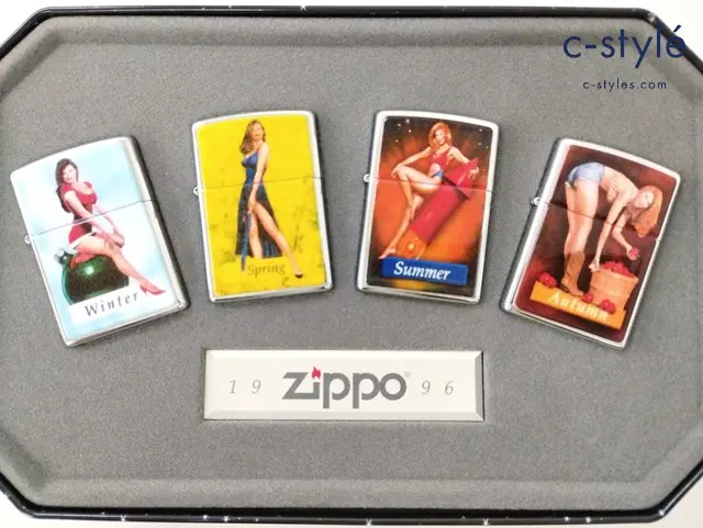 ZIPPO ジッポー オイルライター PINUP girls 4個 シルバー ’96 缶ケース付き 冬春夏秋