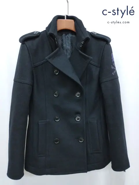 Roen ロエン ピーコート 44 ブラック ダブルボタン スワロフスキースカル付き 79132805