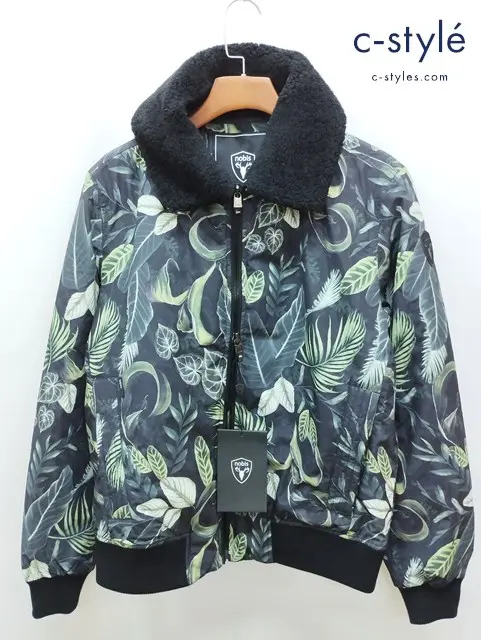 nobis ノビス ジャケット M ブラック×グリーン系 SONAR プリント 総柄