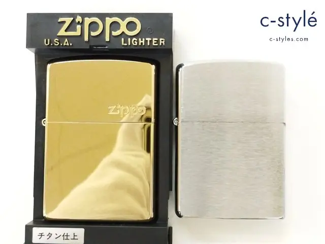 ZIPPO ジッポー オイルライター 金色 チタン仕上 キンチタン ロゴ ゴールド ’98 無地 シルバー ’93 計2点