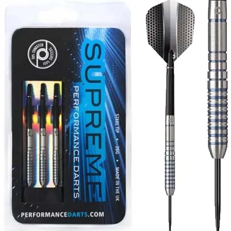 パフォーマンスダーツ(PERFORMANCE DARTS) ダーツ ダーツセット シュプリーム – スチールチップ – ブルー – 26g