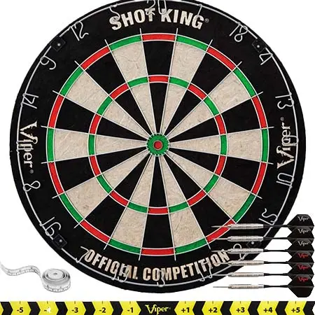 Viper(ヴァイパー) ダーツ ダーツボード Shot King サイザルダーツボード – ラウンドワイヤーシステム – スチールチップダーツ6本付き