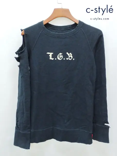 L.G.B. ルグランブルー スウェット M ブラック 綿100% ダメージ加工 プリント レディース