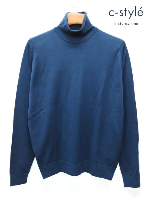 JOHN SMEDLEY ジョンスメドレー タートルネック L ネイビー 毛100% イギリス製