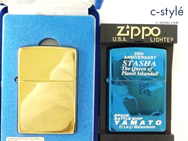 ZIPPO ジッポー オイルライター ゴールド10ミクロン 10μ刻印有 ’98 宇宙戦艦ヤマト 25th ブルー ’99
