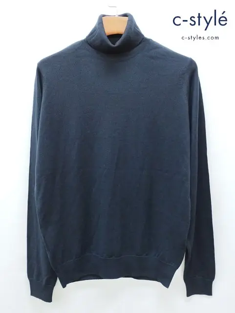 JOHN SMEDLEY ジョンスメドレー タートルネックニット L ネイビー ウール100%