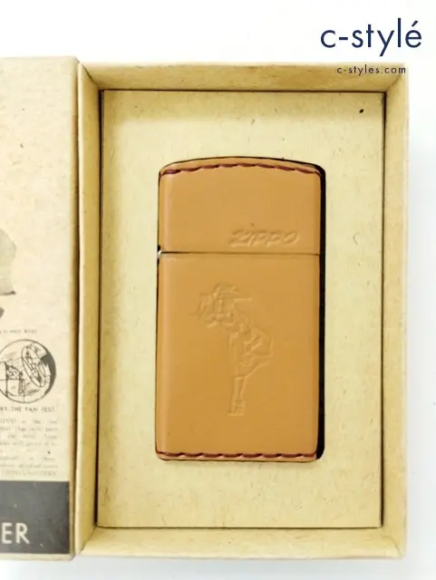 ZIPPO ジッポー オイルライター Slim スリム Windy Girl ウィンディガール ブラウン ’00 革巻き