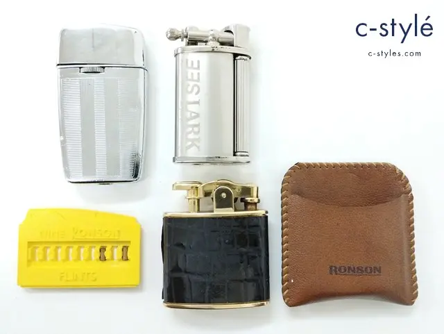 RONSON ロンソン オイルライター ガスライター まとめ クロコ型押しレザー巻き フリント付き 他 計3点