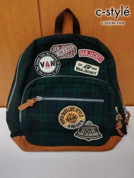 VAN JAC ヴァンヂャケット ワッペン デイパック グリーン系 チェック