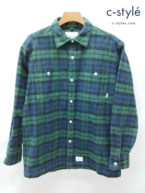 WTAPS ダブルタップス シャツ 3 ネイビー×グリーン 長袖 チェック柄 UNION LS SHIRT 192TQDT-SHM01