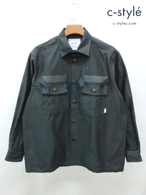WTAPS ダブルタップス シャツジャケット 2 ブラック 綿100% COTTON SATIN IDENTITY 241CWDT-SHM02