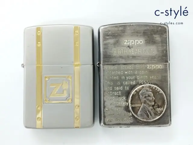 ZIPPO ジッポー オイルライター スクリュー 斜体 シルバー×ゴールド ’86 BIRTH YEAR COIN シルバー ’03 計2点