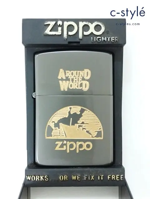 ZIPPO ジッポー オイルライター AROUND THE WORLD ブラック系 ’87 船 地図