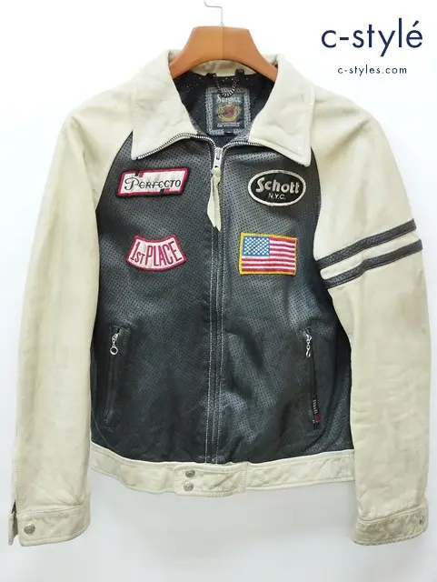 Schott ショット シングルライダースジャケット M ブラック系 パンチングレザー