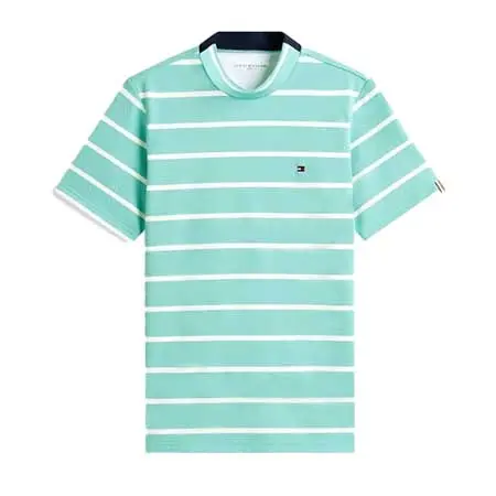 TOMMY HILFIGER(トミーヒルフィガー) ストライプメッシュモックネックショートスリーブシャツ XSYMA627