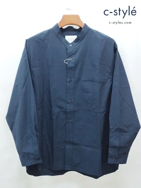 STILL BY HAND スティルバイハンド シャツ 48 ネイビー 長袖 LINEN MIXED BAND COLLAR SHIRT SH02251