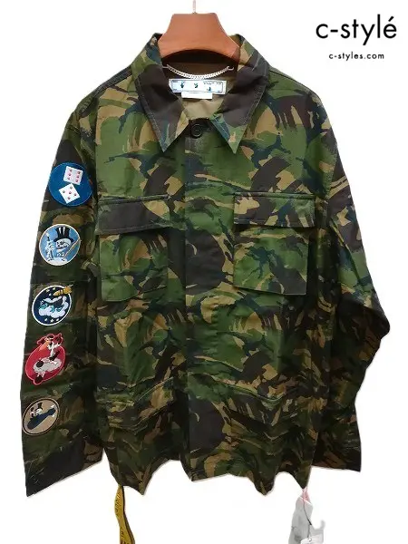 Off White オフホワイト ミリタリージャケット M カーキ 迷彩 ワッペン OMEE22-RTW0288