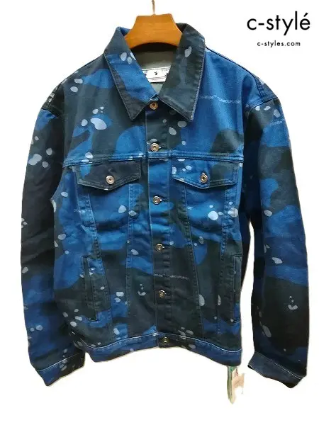 Off White オフホワイト デニムジャケット L ブルー カモ柄 OMYF22-RTW0839