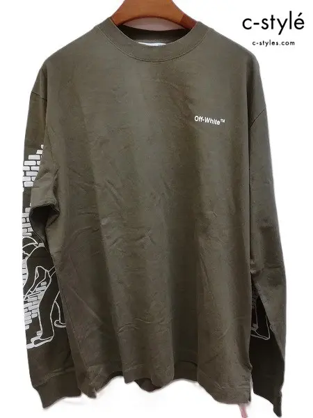 Off White オフホワイト Tシャツ XL カーキ系 OMAB064F22JER0055601 長袖 BRICKS SKATE