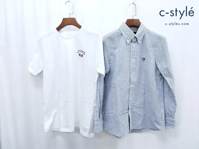 VAN JAC ヴァンヂャケット Tシャツ ボタンダウンシャツ L ホワイト ブルー×ホワイト ストライプ 計2点