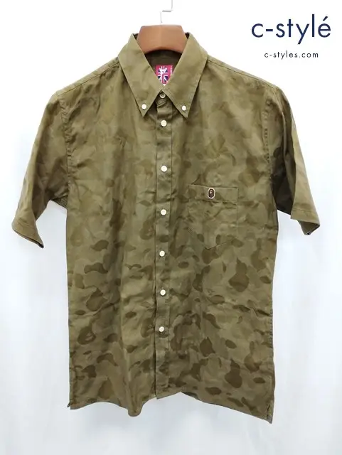 A BATHING APE アベイシングエイプ オックスフォードシャツ L カーキ カモ 半袖