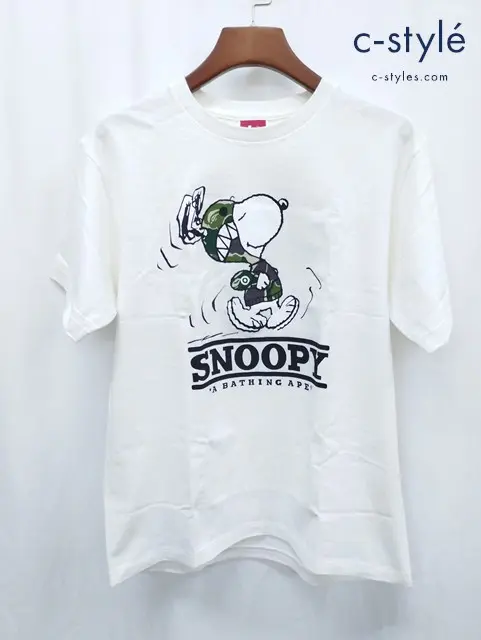 A BATHING APE×PEANUTS アベイシングエイプ×ピーナッツ プリント Tシャツ L ホワイト スヌーピー