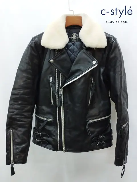 SKULL FLIGHT スカルフライト ライダースジャケット L ブラック Fur Collar Horse Hide Double Riders