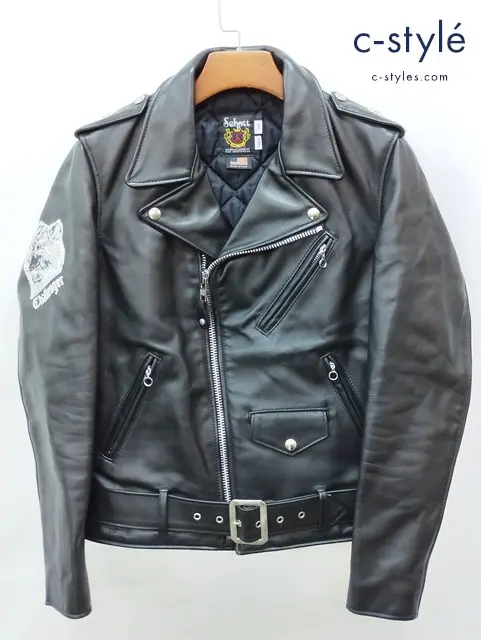 Schott×Challenger ダブルライダースジャケット 38 ブラック ONE STAR 7164 USA製