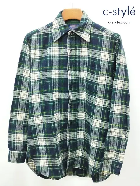PENDLETON ペンドルトン 長袖シャツ M グリーン系 チェック柄 70s USA製 ウール100%