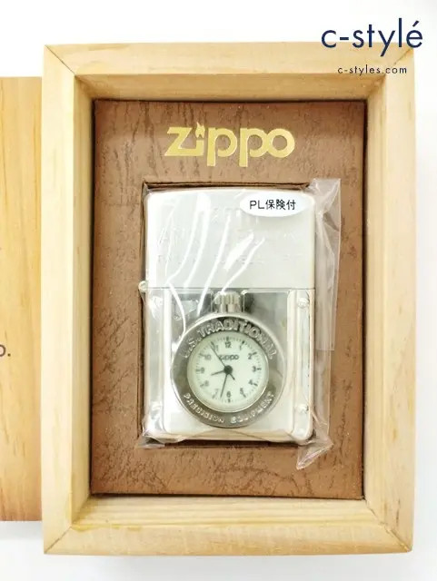 ZIPPO ジッポー オイルライター 鉄道開通125周年 シルバー ’96 時計 木箱ケース付