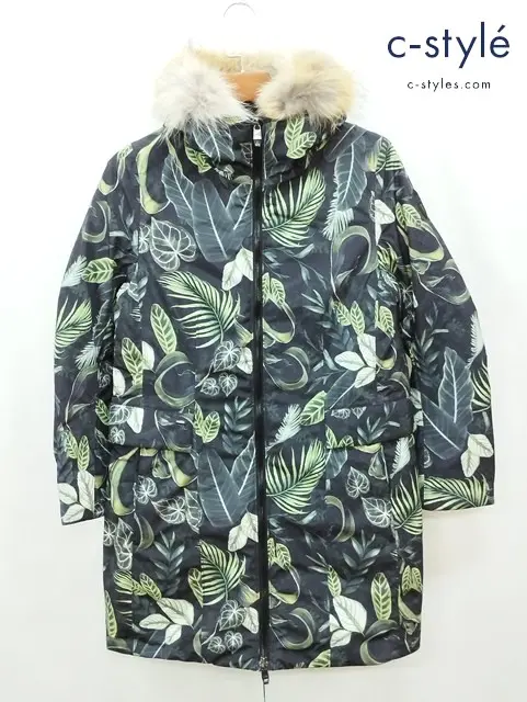 nobis ノビス ダウンコート S グリーン系 総柄 ROMEDA ZJFGT0677 レディース