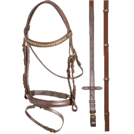エイントリー(Aintree) 乗馬 頭絡 Brass Hanoverian Bridle – Black PONY