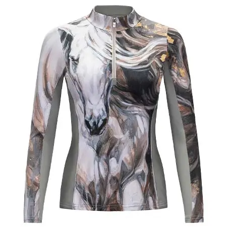 アリスタエクエストリアン(ARISTA EQUESTRIAN) 乗馬 シャツ Elise Genest ‘White Horse’ Sun Shirt, Grey