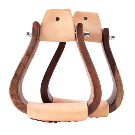 フォートワース(Fort Worth) 乗馬 鐙・鐙革 Wooden Oxbows w/Leather Covered Treads