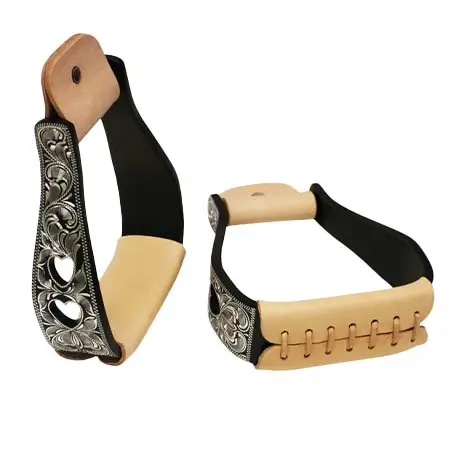 フォートワース(Fort Worth) 乗馬 鐙・鐙革 Barrel Racing Oxbow W/Engraved Silver