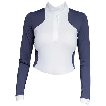 カステルデンマーク(KASTEL DENMARK) 乗馬 競技用シャツ Navy & White Perforated Mesh Long Sleeve 1/4 Zip Show Shirt