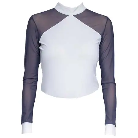 カステルデンマーク(KASTEL DENMARK) 乗馬 競技用シャツ Navy & White Elegant Power Mesh Long Sleeve Show Shirt