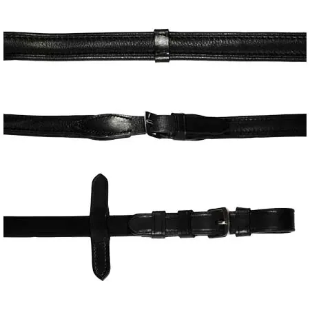 ルミエール(Lumiere) 乗馬 手綱 Padded nappa leather reins (flat) – black & brown (silver fittings)