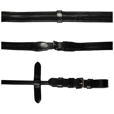 ルミエール(Lumiere) 乗馬 手綱 Padded nappa leather reins (rolled) – black & brown (silver fittings)
