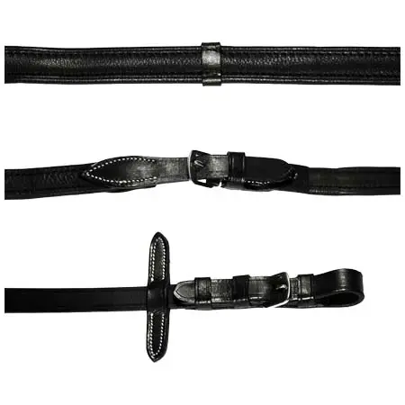 ルミエール(Lumiere) 乗馬 手綱 Padded nappa leather reins (flat) with white stitching (silver fittings)